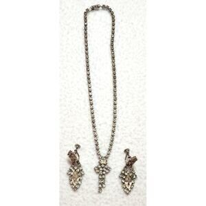 Vtg 60s Clear Rhinestone Necklace Screwback Earrings Glamour Regency Formal